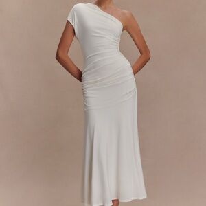 Meshki Chloe Peached Jersey One Shoulder Midi Dress - Ivory | BRAND NEW WITH TAG